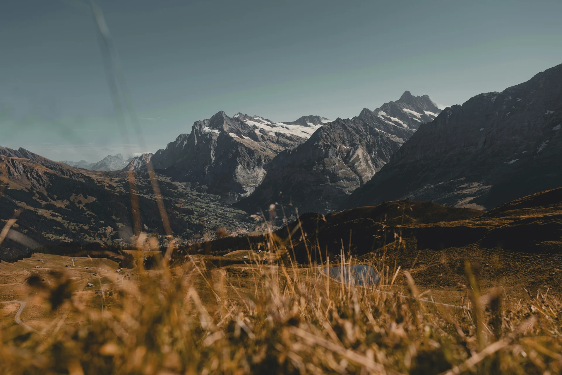 Sunlight over a rugged mountain range